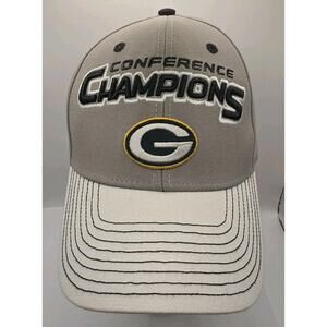 Green Bay Packers Conference Champions Team Apperal Gray Strapback Cap NFL Hat